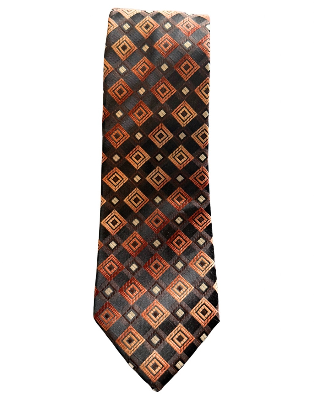 Valerio Garati Men's Geometric Square Tie in Black, Copper and Brown